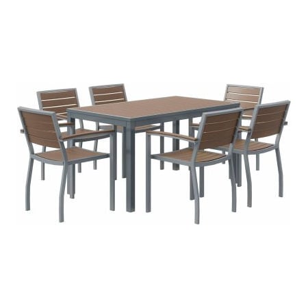 Kfi KFI Seating 7 Piece Outdoor Dining Set, Mocha w/ Silver Frame OL5601SLMA-6-T3255SLMA